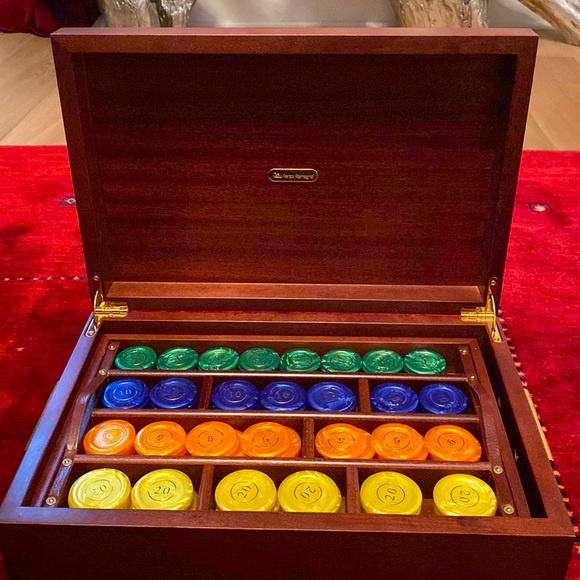 Beautiful Italian Poker Set in Mahogany Box - Picture 3 of 4